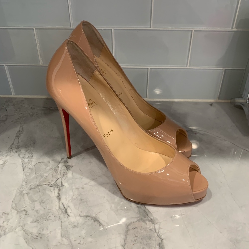 Christian Louboutin peep toe nude heels